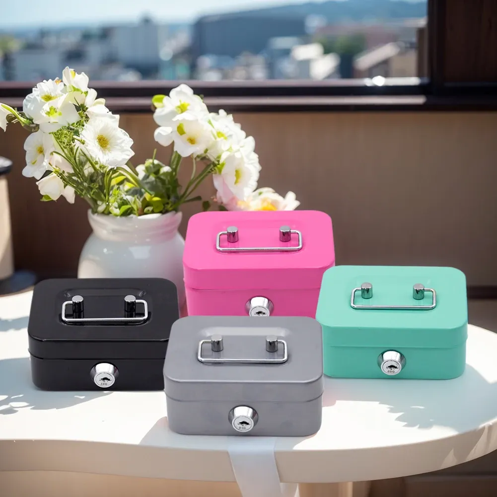Gray Lockable Metal Cash Box with Coin Slot Portable Money Storage Box Small Savings Bank Key Lock Cash Holder Organiser for Coins Notes Home Office Use โ image 4