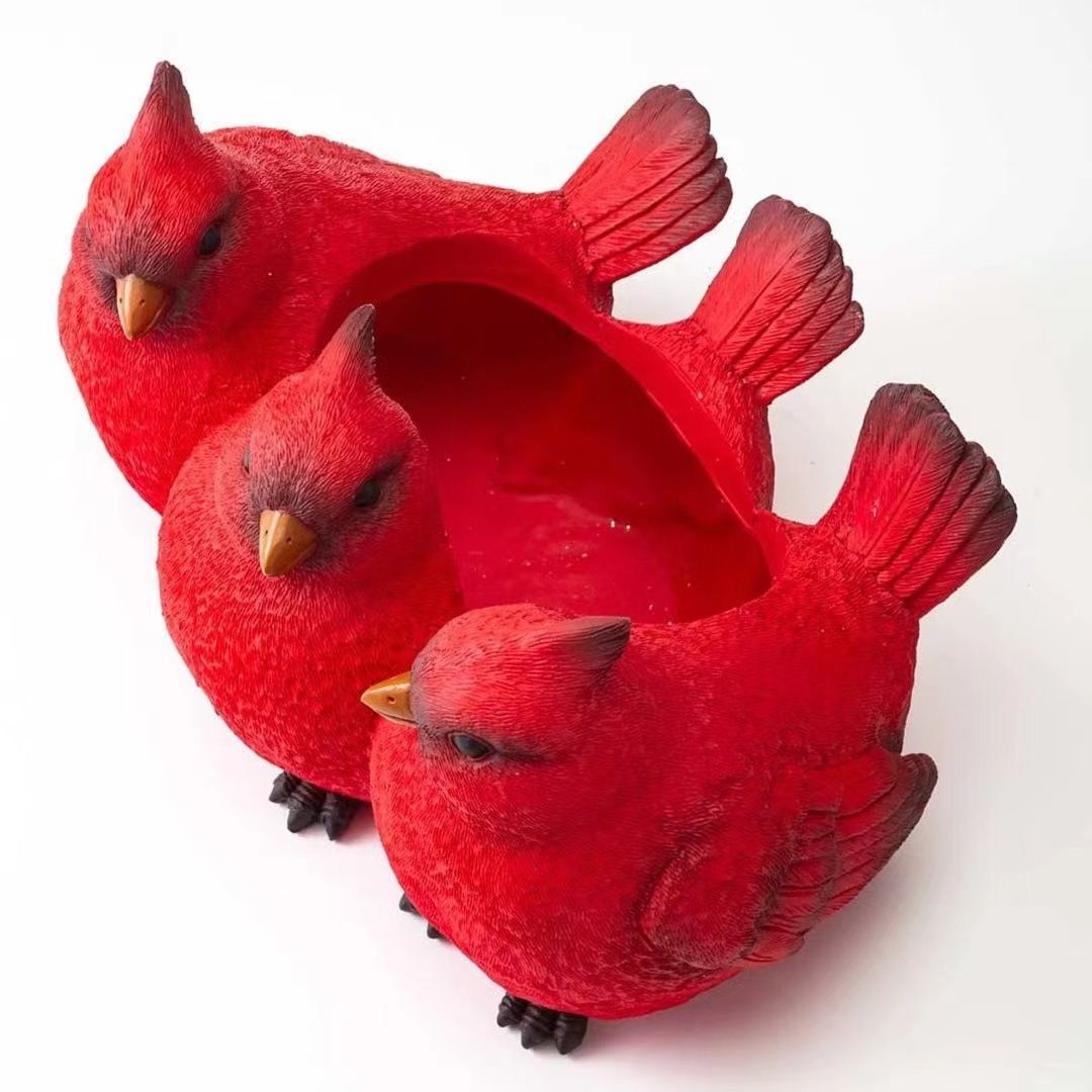 Indoor/Outdoor Red Birds Decorative Resin Planter for Flowers, Modern Decorative Flower Pot Plant Container for Home Garden Plant — image 3