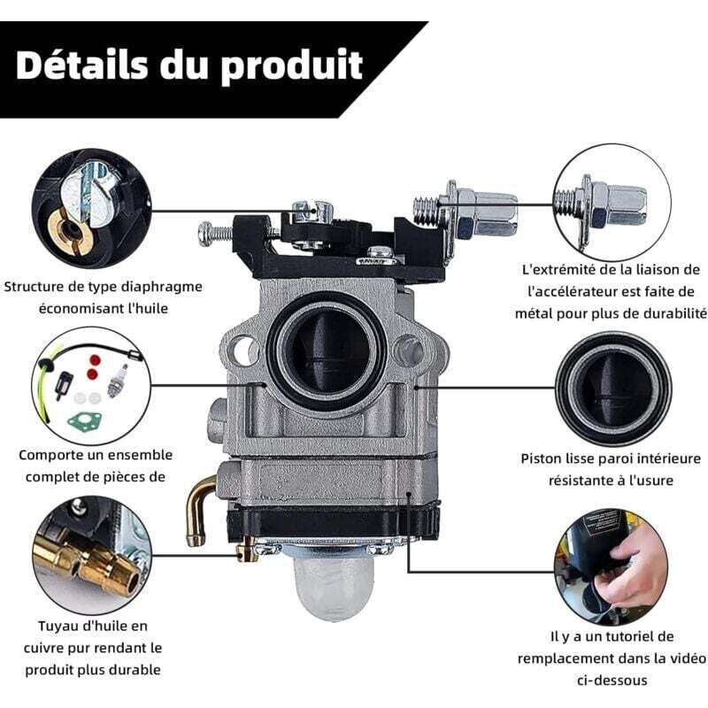 Carburetor Brushcutter 52cc 49cc 43cc Carburetor Kit with Gasket, Hose, Spark Plug and Fuel Filter, by DEBUNS — image 2