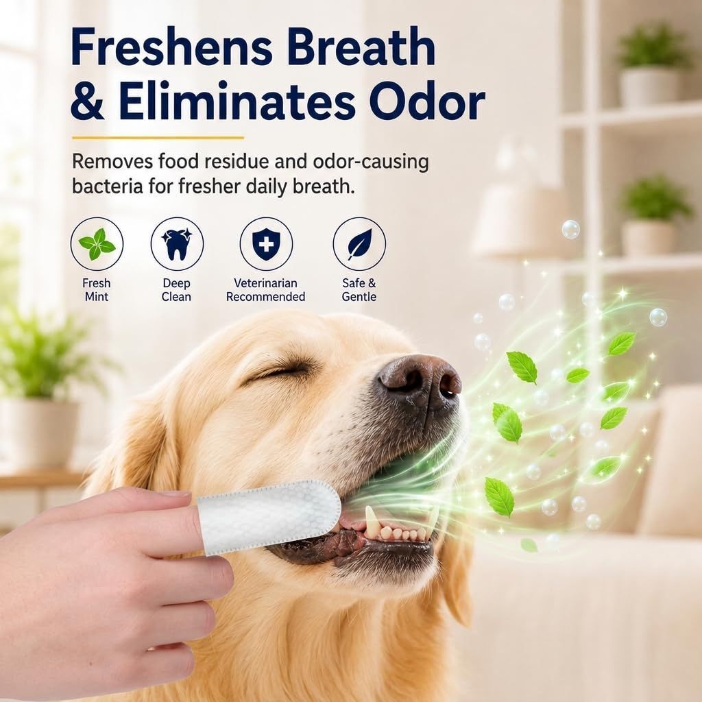 Pet Teeth Cleaning Finger Wipes for Dogs & Cats, Gentle Daily Oral Care Dental Wipes Helps Reduce Plaque Tartar & Freshens Breath, Dog Toothbrush Alternative — image 2