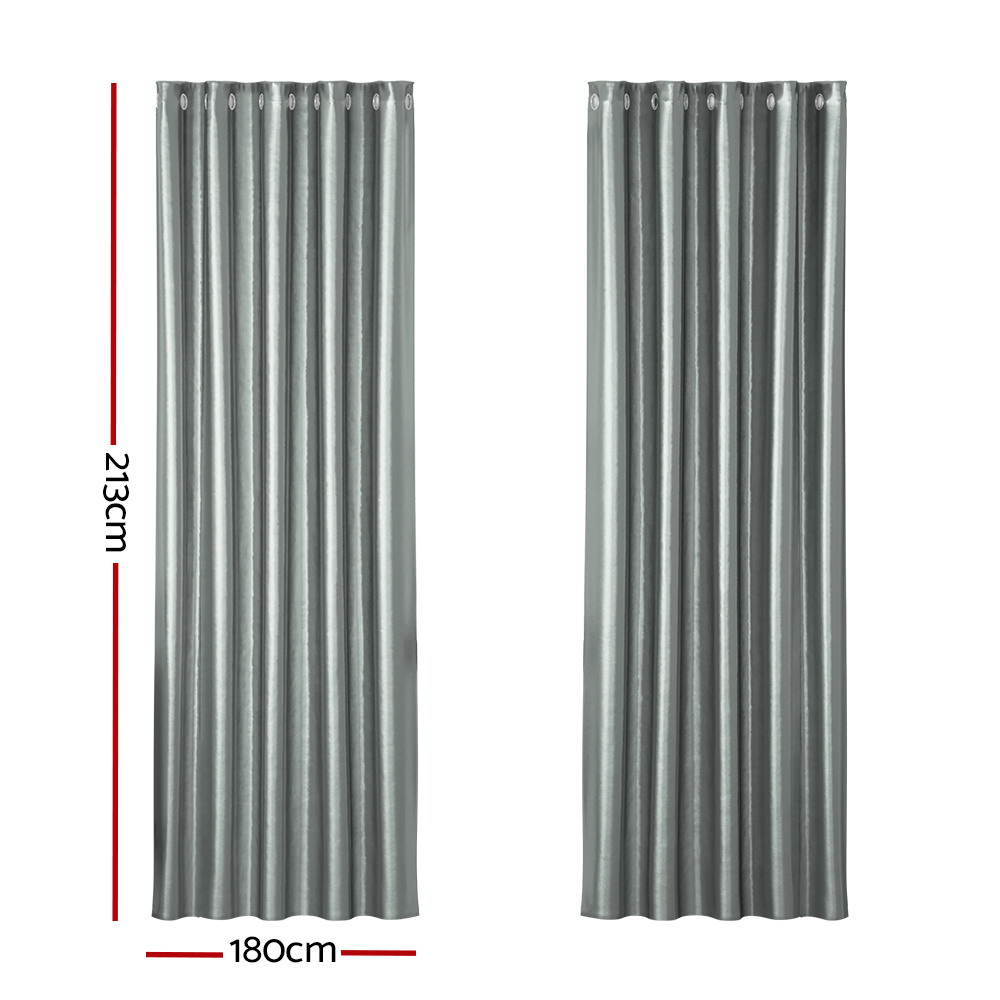 Artiss 2X Blockout Curtains Eyelet 180x213cm Grey Shine โ image 2