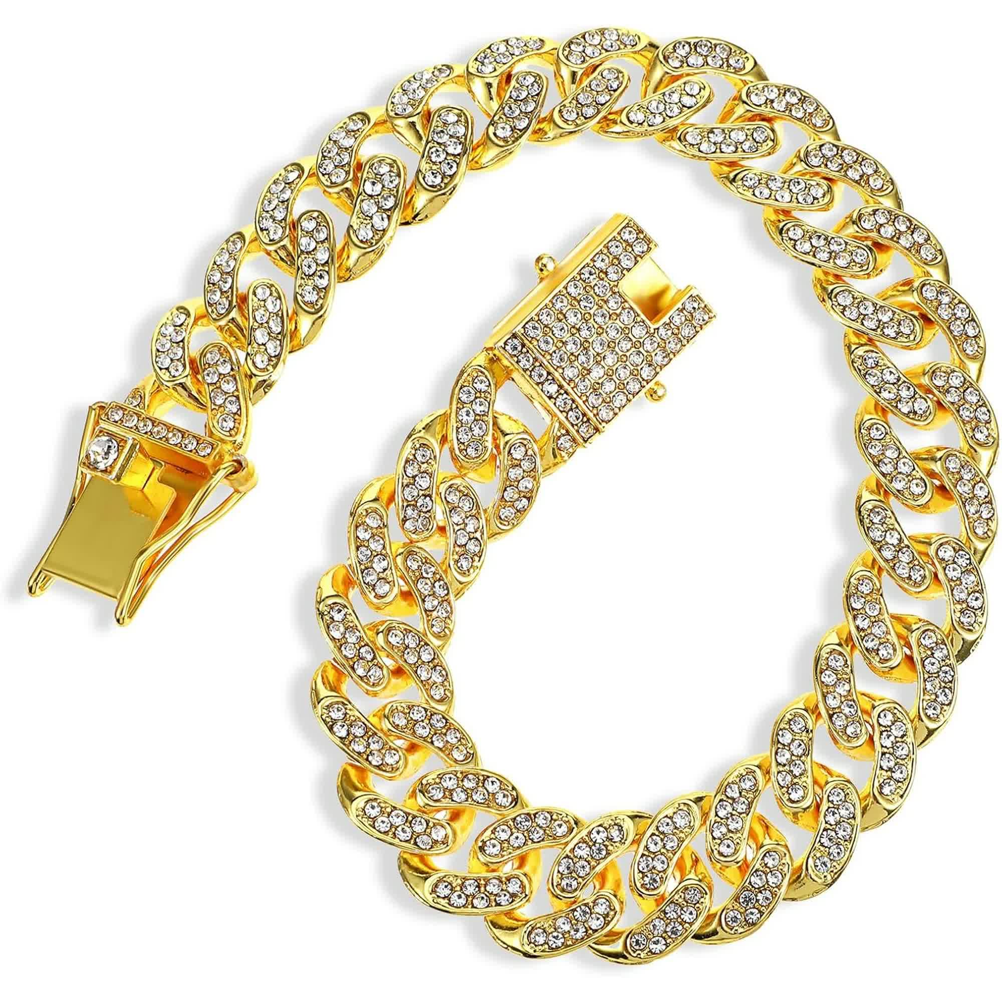 Chain Collar for Dog Diamond Cuban Link Dog Collar 13mm Wide Pet Cuban Style Collar Metal Cat Chain Pet Crystal Collar Jewelry Accessories for Small Medium — image 3
