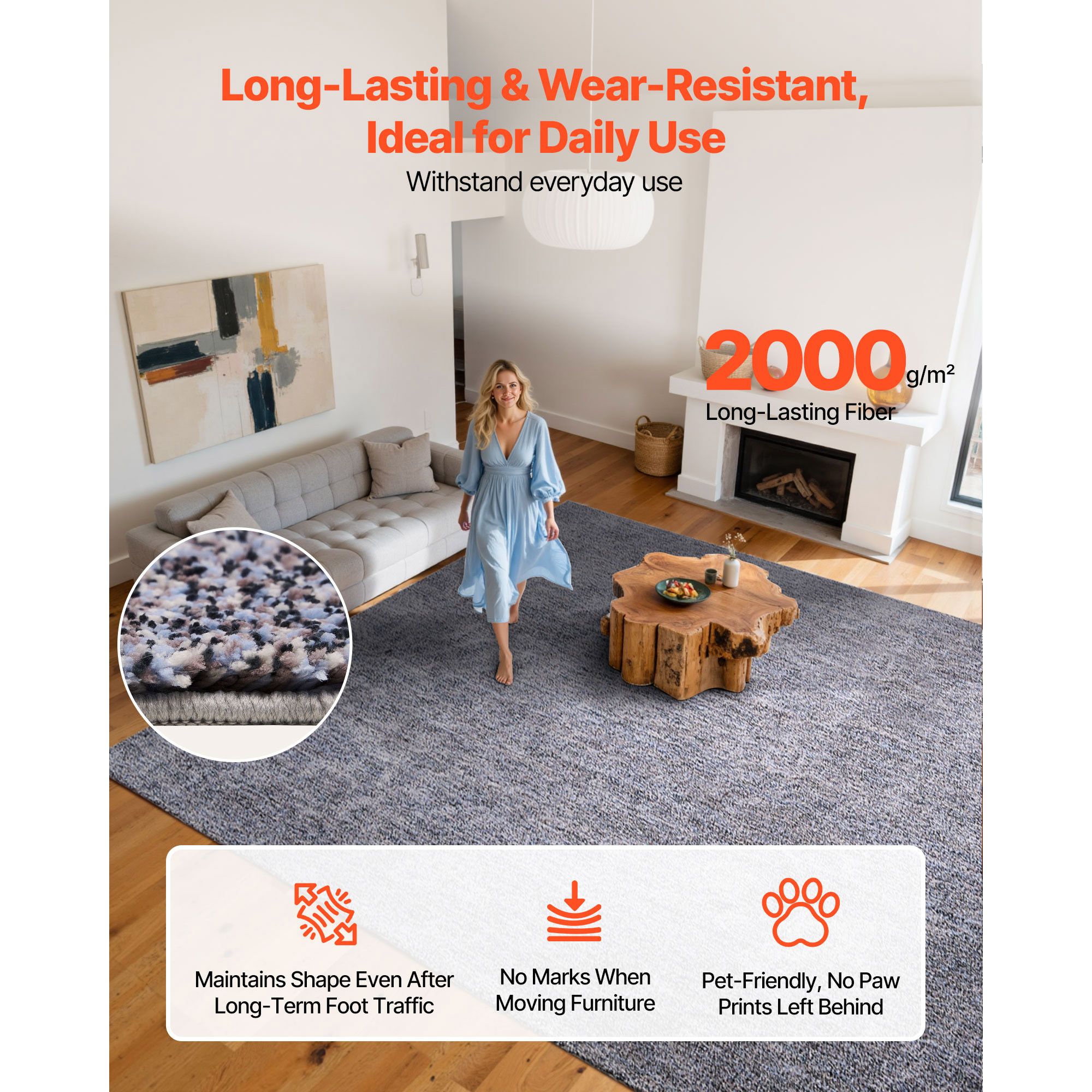 Indoor Plush Area Rugs, 2.74 × 3.66 m Plush Carpet, Area Rugs Furry with Long Plushs Pile, Thick & Durable High-Pile Rug for High-Traffic Areas, Non-Shedding & — image 3
