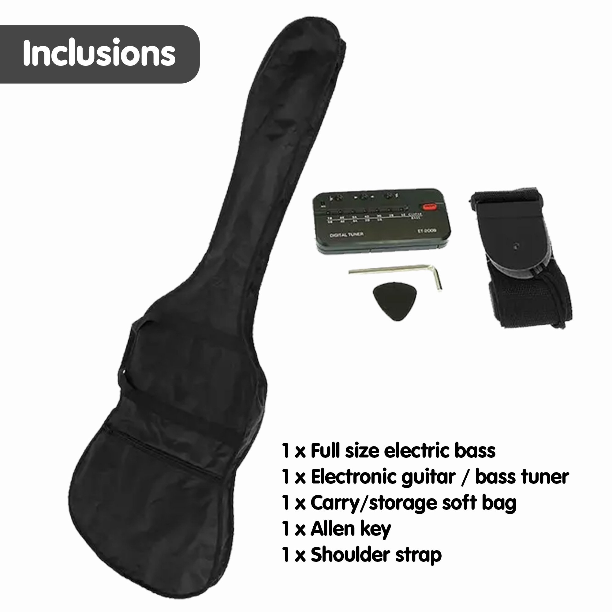 Karrera 39in Electric Guitar Bass Tuner Music 4-String Instrument Full Size Sunburst — image 6
