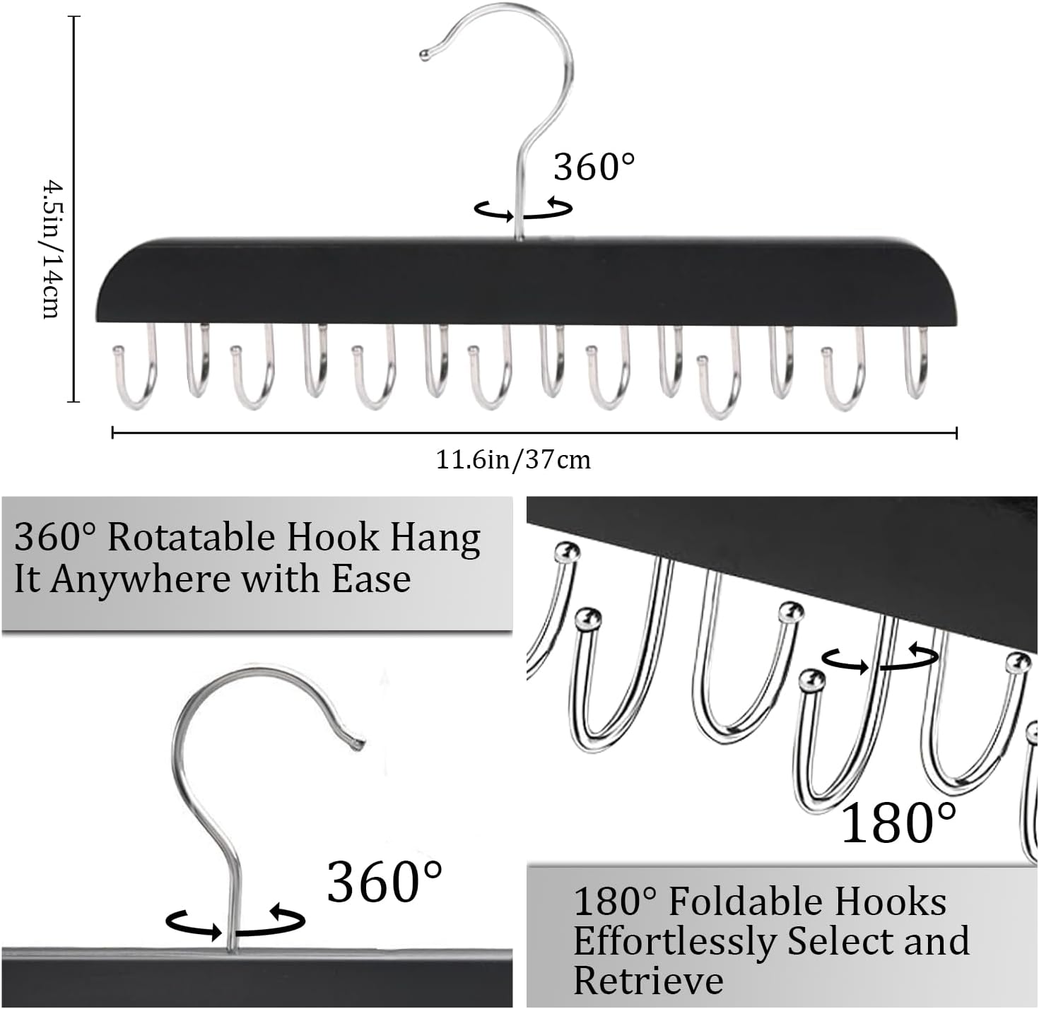 Belt Hanger Belt Organizer Tie Rack Tank Top Bra Hanger Tie Hanger Bra Organizer for Closet with 14 Hooks,Upgraded 360°Rotating,Space Saver for Underwear & Tie — image 3