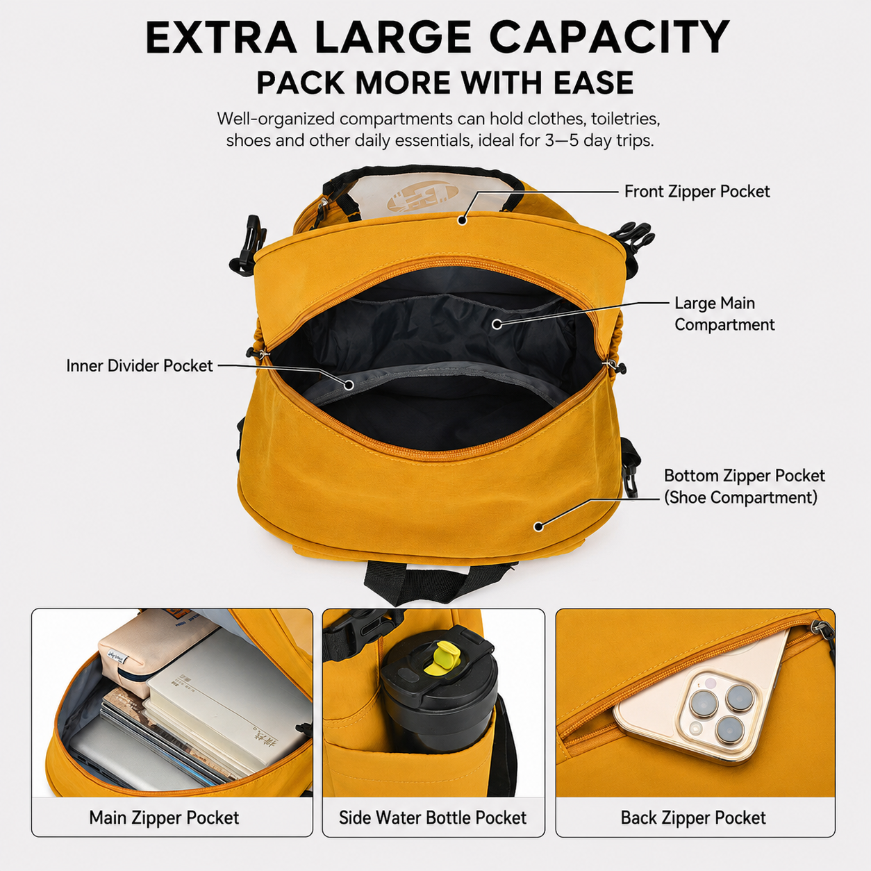 Black Sports Racket Backpack - Lightweight Casual Travel Bag with Separate Racket Compartment, Shoe Compartment, Bottle Pocket for Tennis, Badminton, Gym and — image 4
