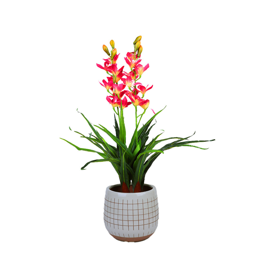 100cm Faux Artificial Home Decor Potted Cymbidium-Red/White - White โ image 5