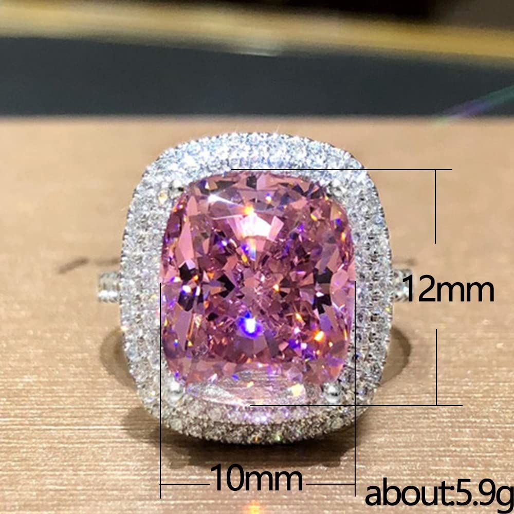 Plated Princess Cut Pink Ring with AAA White Cubic Zirconia Full Diamond Ring CZ Eternity Engagement Wedding Band Ring Size (7) โ image 3
