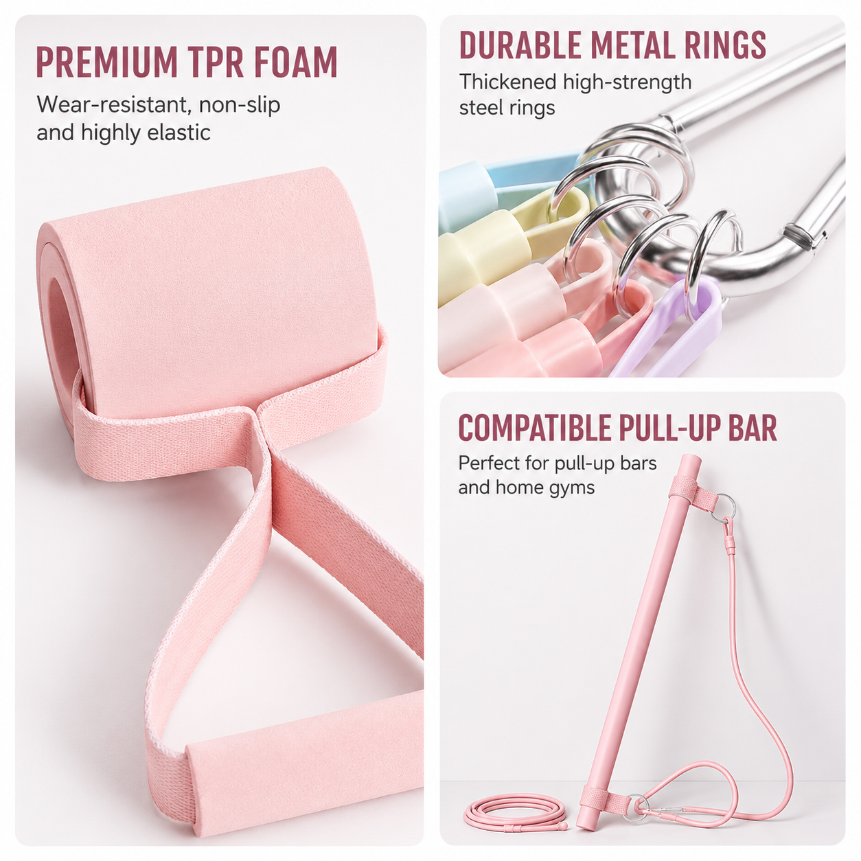 Women's Multifunctional 60 lbs Resistance Band Set with Storage Bag, Foam Handles and Ankle Straps for Home Fitness & Pilates Workout (Pink Macaron Carabiners — image 5