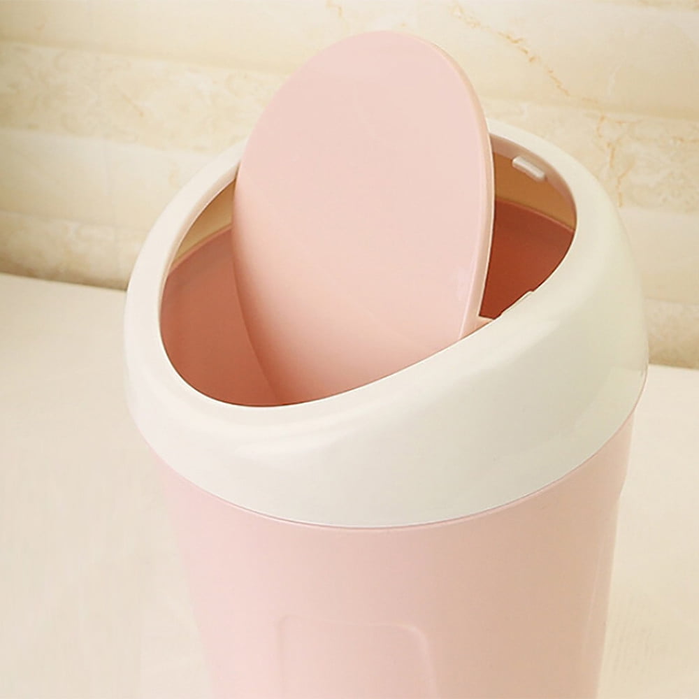 Mini Plastic Rubbish Bin with Swing Lid, Compact Countertop Waste Basket for Bathrooms, Offices, 16.8 × 10.2 × 13.2 cm, Pink — image 2