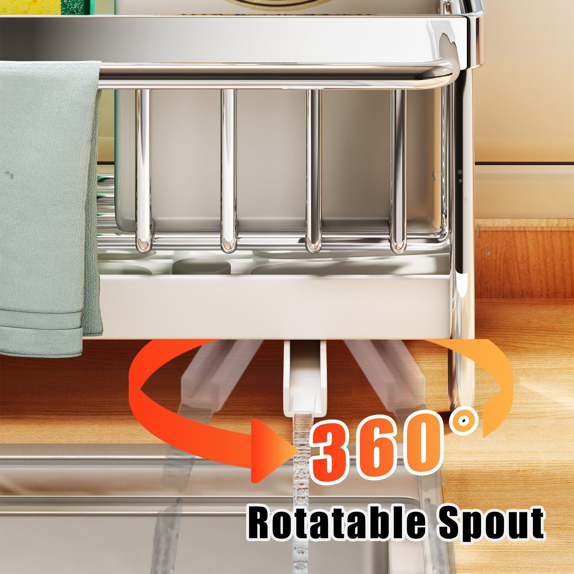Dish Sponge Organizer with Divider, Rustproof 304 Stainless Steel Dish Brush Holder Storage for Bathroom, Silver — image 3