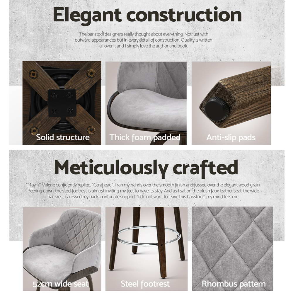 Artiss 2x Bar Stools Swivel Velvet Padded Wooden โ image 5