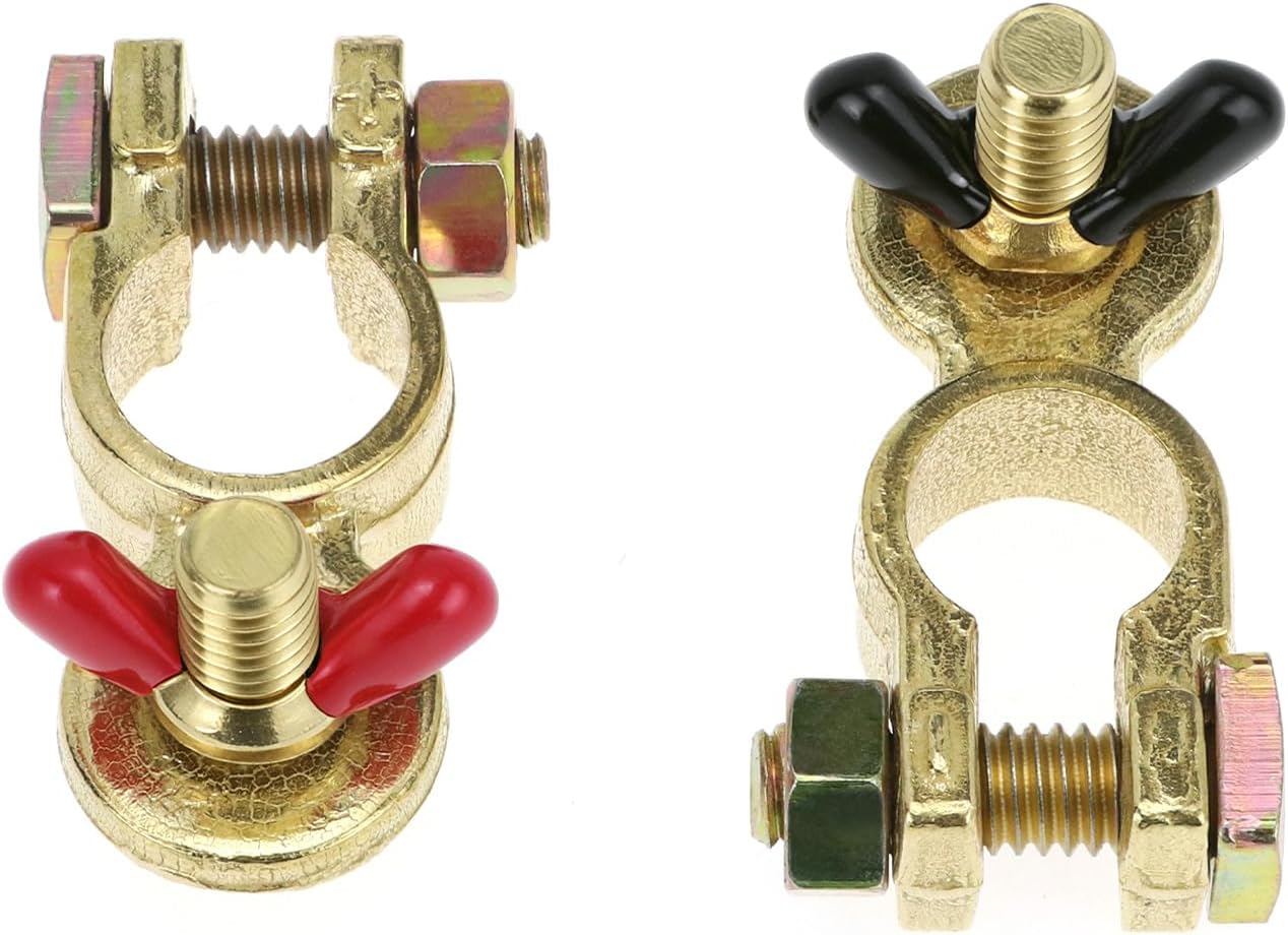 Brass Marine Grade Battery Terminal Top Post, 4 Pairs Battery Terminal Connectors, Battery Terminal Clamps for Boat Car RV, Fit All Standard Top of Post — image 2