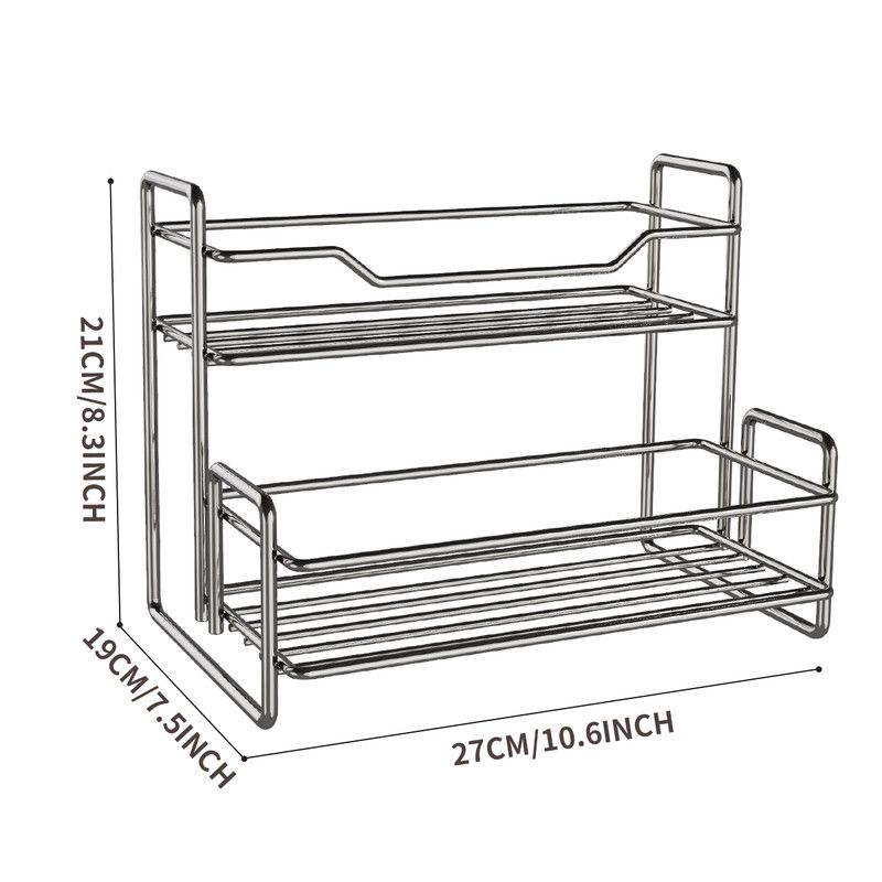 Stainless Steel Two Layers Storage Shelf Kitchen Spice Rack Bathroom Cosmetics Mouthwash Cup Organizer Storage Rack-Silver โ image 4