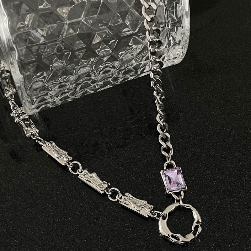 Simple Purple Diamond Circle Necklace Women'S Niche Light Luxury Ins Hip Hop Sweet Cool Design Sense Cold Wind Clavicle Chain โ image 2