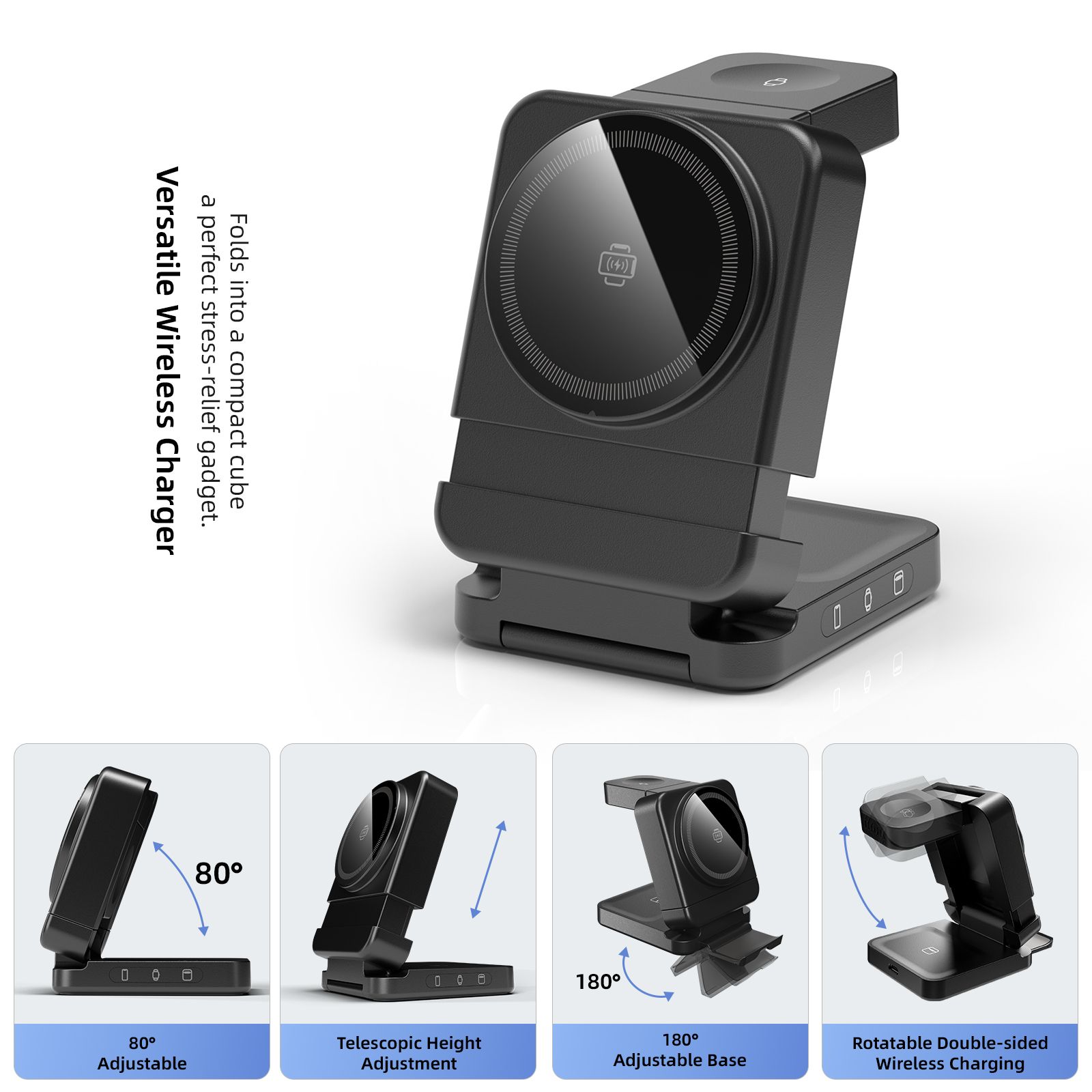 YF3 25W Foldable Rotatable Wireless Charger 3 in 1 Multi Device Charging Dock,black — image 2