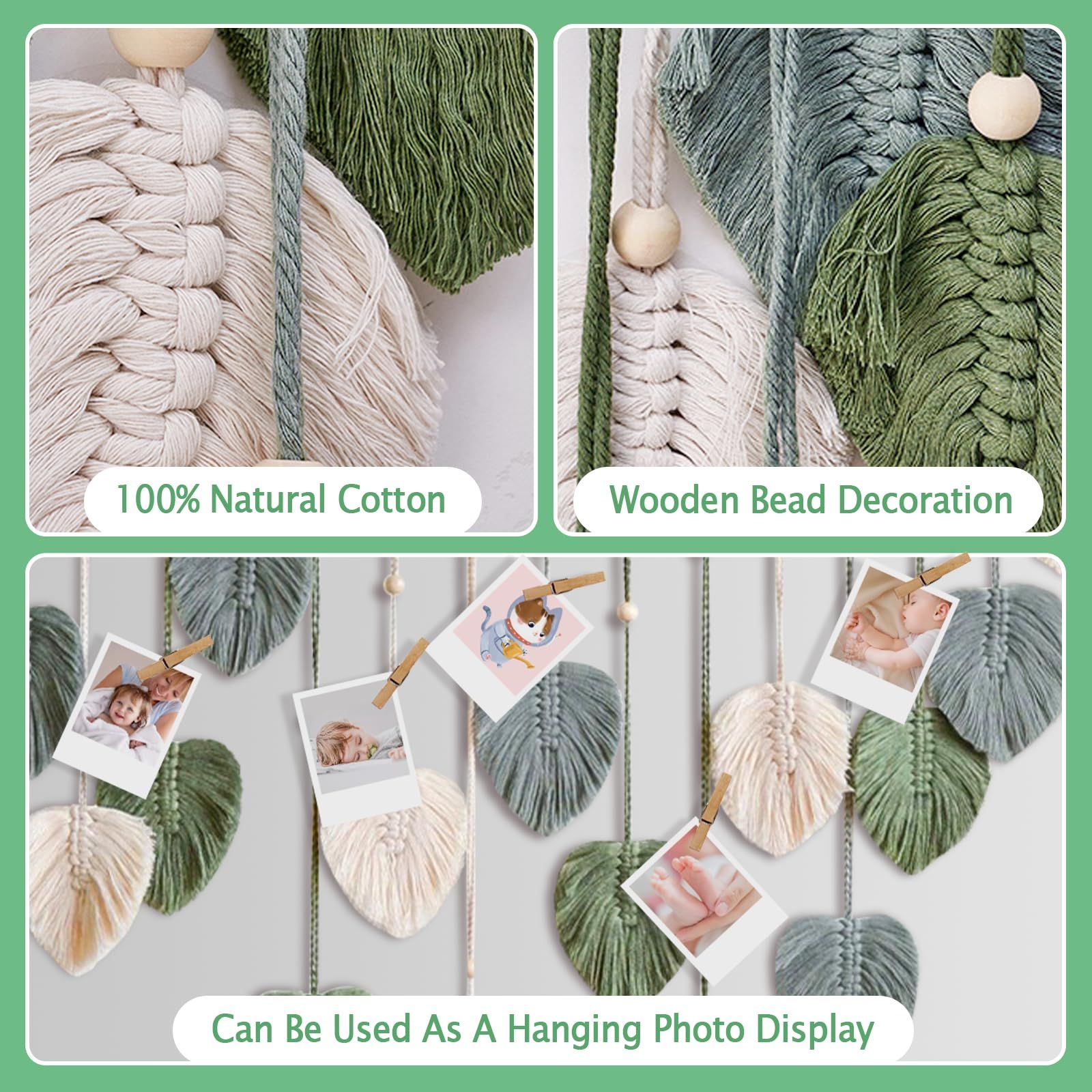 Large Chic Feather Wall Decor Leaf Hanging Photo Display Handmade Woven Wall Art Leaf Tapestry for Nursery, 29.5 × 47.3 Inch — image 3