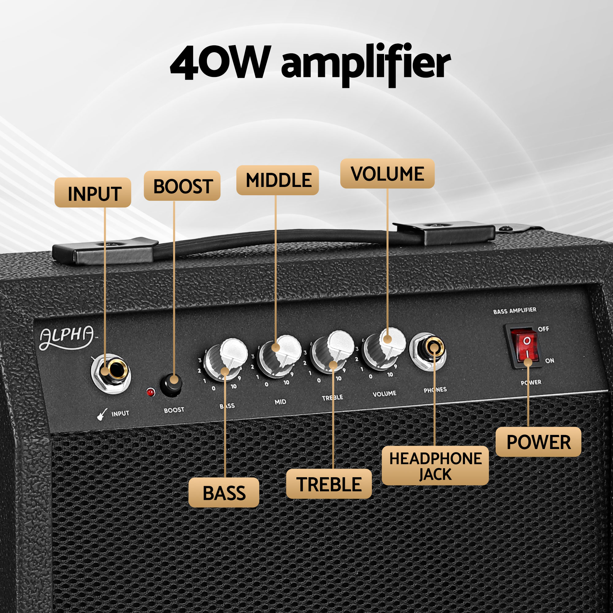 Alpha Electric Guitar Bass 47 Inch Set Kit 40W Bass Guitar Amplifier Guitar Stand Folding — image 6