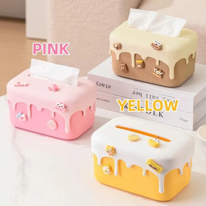 Cream Tissue Box Desktop Paper Holder Decorative Cardboard Napkin Storage Case - Yellow — image 5