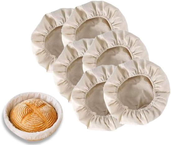 Set of 6 round proofing cloths (25 cm / 10 inch) – Fabric lining for proofing baskets – Natural woven – Ideal for sourdough and bread rising (round, without