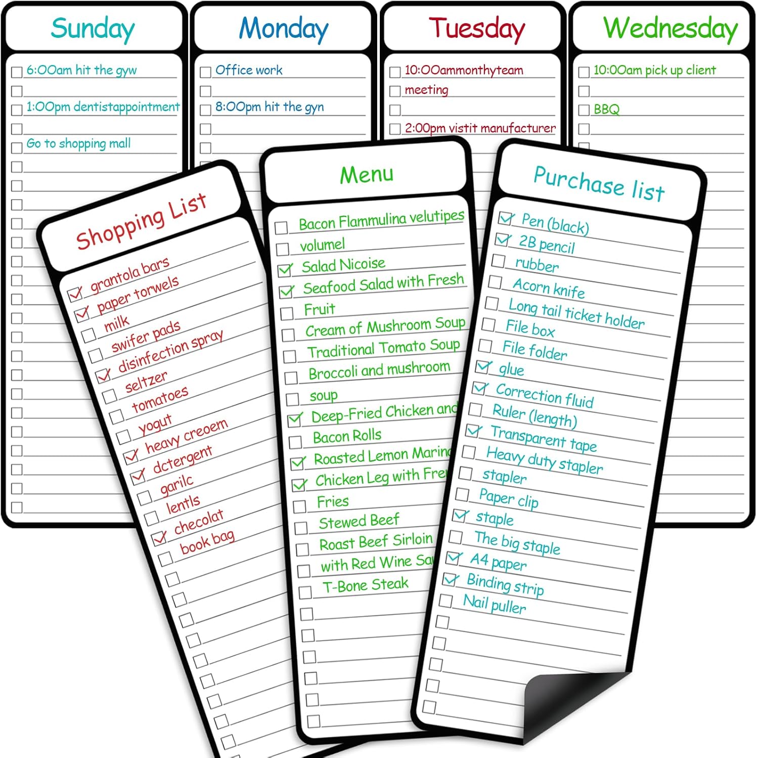 7-Piece Magnetic Dry Erase to-Do List White Board, 4'x11', Multifunctional Weekly Planner, Chore Chart, Planner for Refrigerator