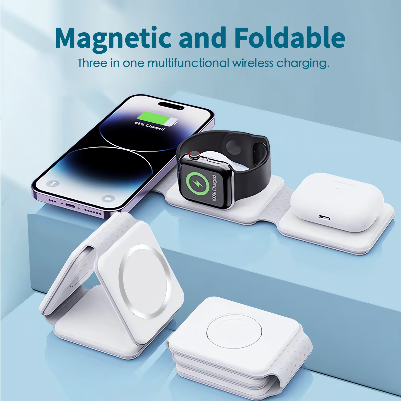 3 in 1 Wireless 15W Qi Fast Charging Foldable Station for Apple Mag Safe — image 5