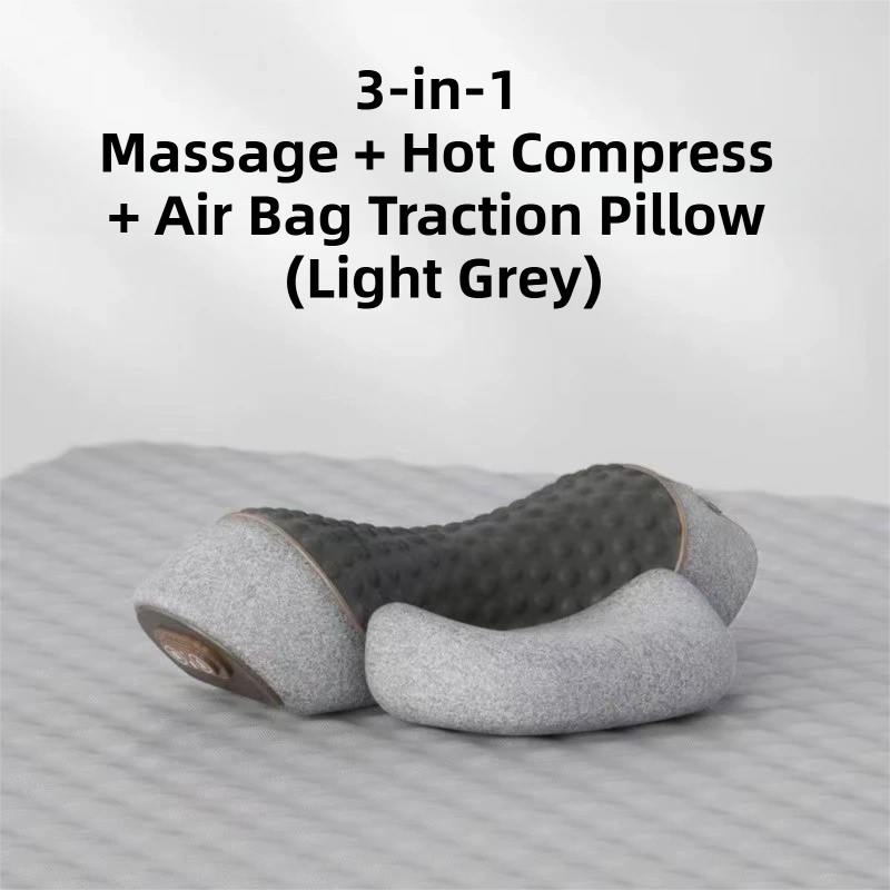 3 in 1 Electric Cervical Neck Massager Pillow (Airbag Traction + Heat Compress + Vibration) - Bone Shped Ergonomic Memory Foam Neck Support Pillow, USB