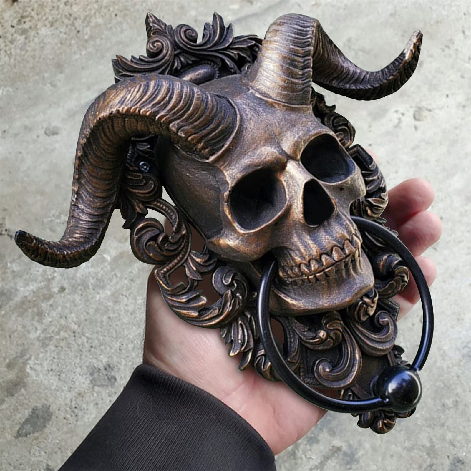Horned God Skull Hanging Door Knocker-Heavy Duty Gothic -Graduation 2024 Decorations Home Decor (Gray) — image 4