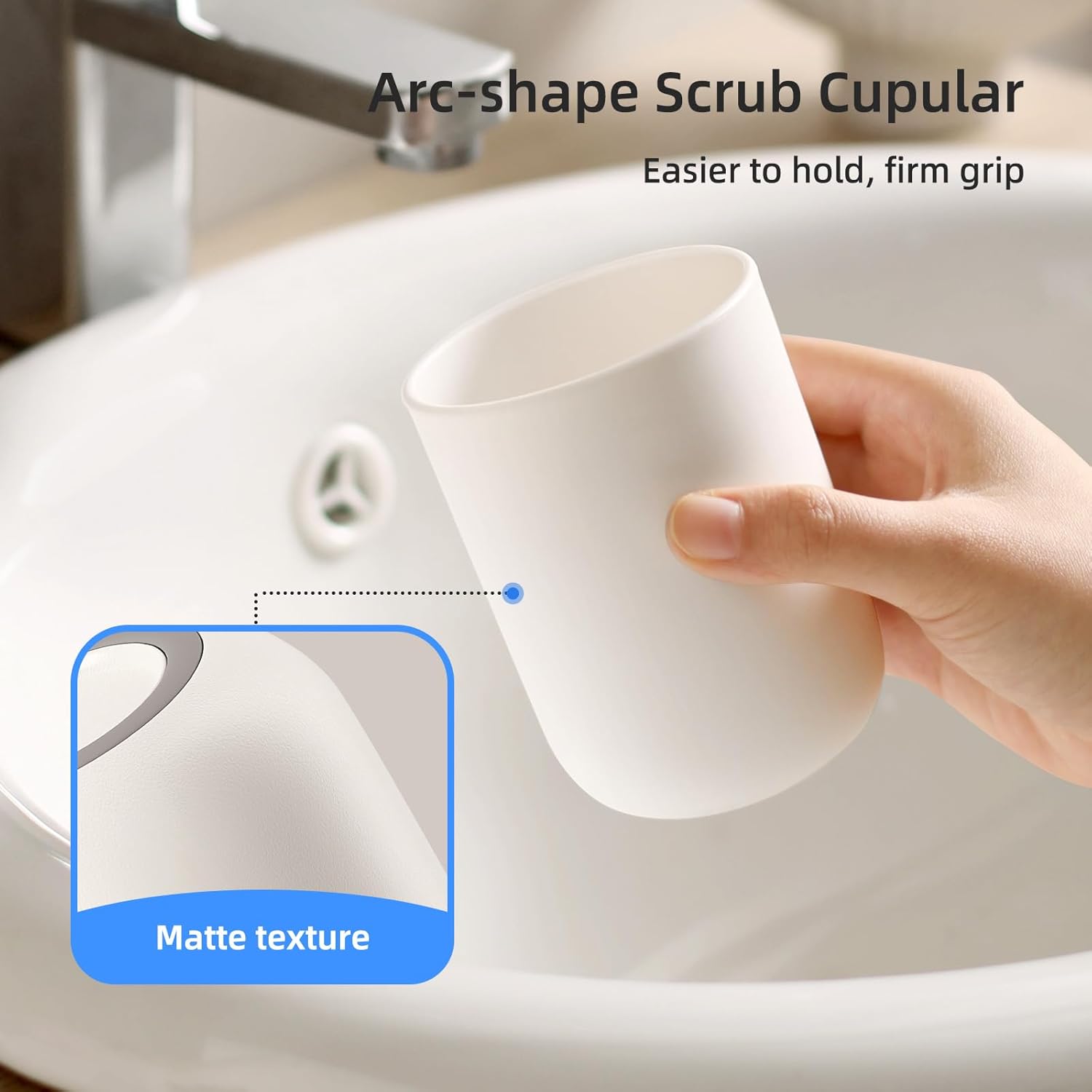 Toothbrush Cup 13oz 380ml, Unbreakable Reusable Bathroom Tumbler 2Pcs, Non-Slip Plastic Bathroom Cup Toothbrush Holders for Bathroom White — image 4