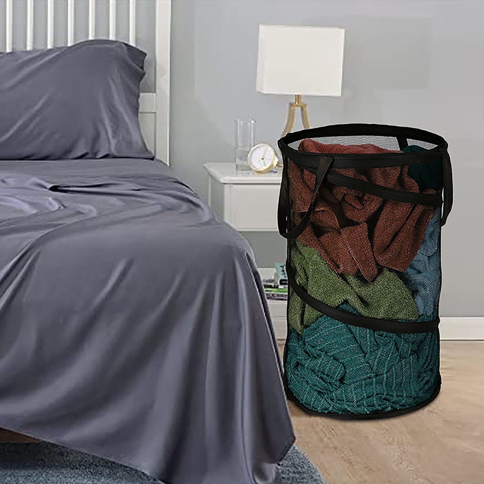 Large Collapsible Laundry Basket, Heavy Duty Foldable Mesh Pop Up Hamper with Handles for Laundry Room, Bathroom, Black, 36 × 58 cm — image 3