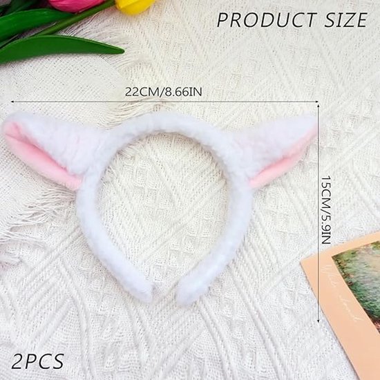 2-Piece Animal Headbands - With Sheep Ears - Cute Headbands for Adults and Kids to Role Play - White and Pink Sheep Costume Accessories — image 2