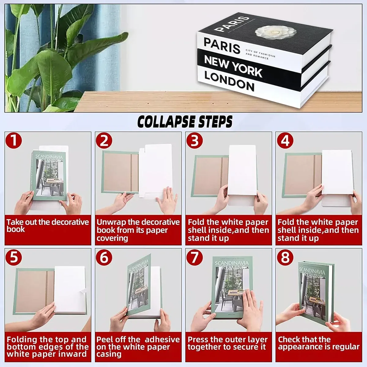 3 PCS Modern Decorative Books Set Foldable Fake Books for Display City Theme - B โ image 5