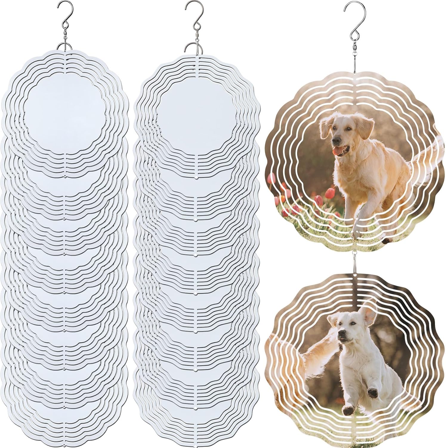 16 Pack 8 Inch Sublimation Wind Spinner Blanks 3D Aluminum Wind Spinners Hanging Wind Spinners DIY Crafts Ornaments Bulk for Indoor Outdoor Garden Yard Window