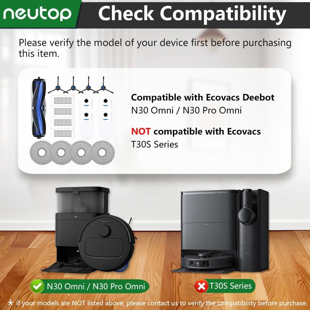Replacement Parts Compatible with Ecovacs Deebot N30 Omni, N30 Pro Omni, Robot Vacuum Accessories 1 Roller 4 ilter 4 Side Brush 4 Mop Pad 4 Dust Bag โ image 2