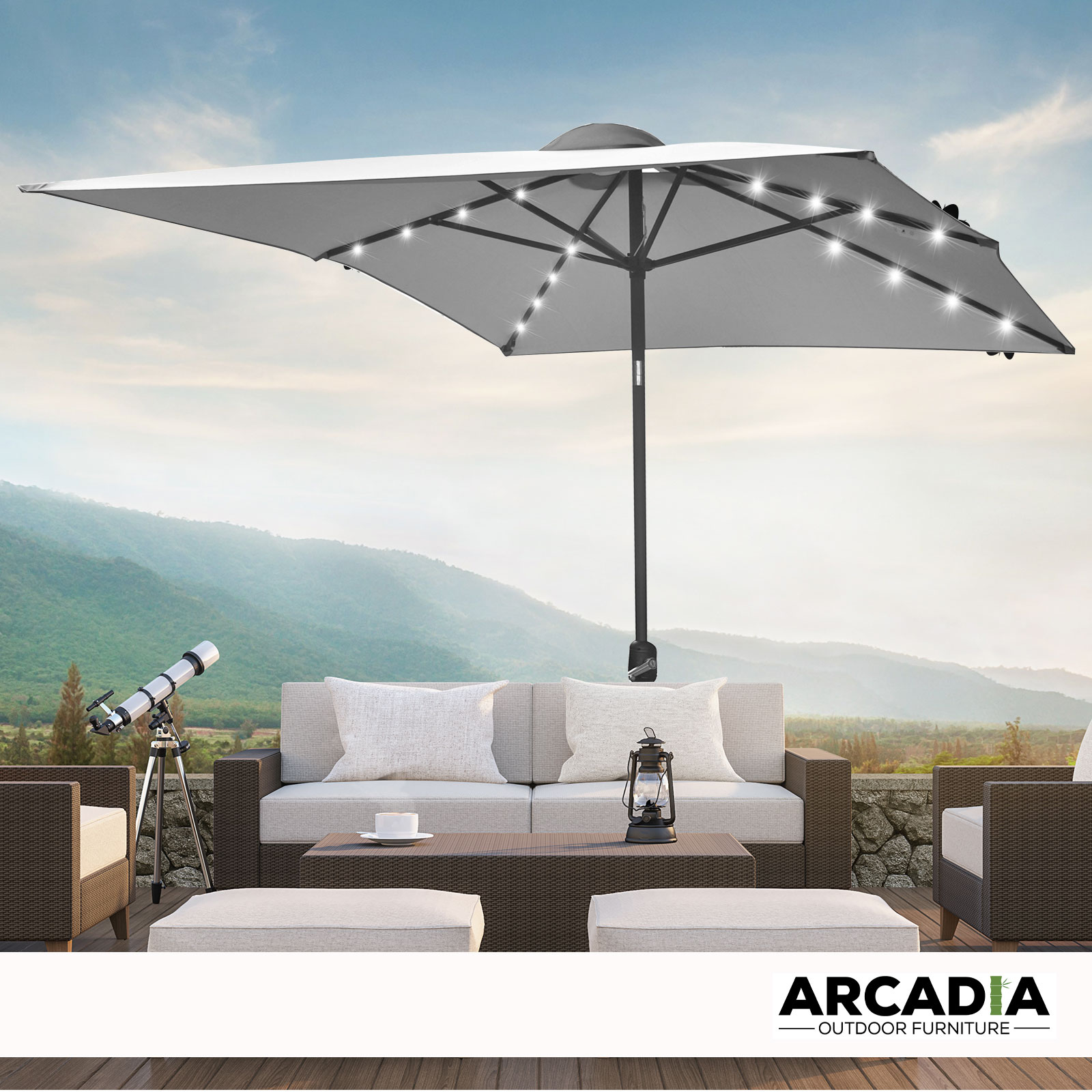 Arcadia Furniture Umbrella 3 Metre Umbrella with Solar LED Lights Garden Yard - Grey โ image 3