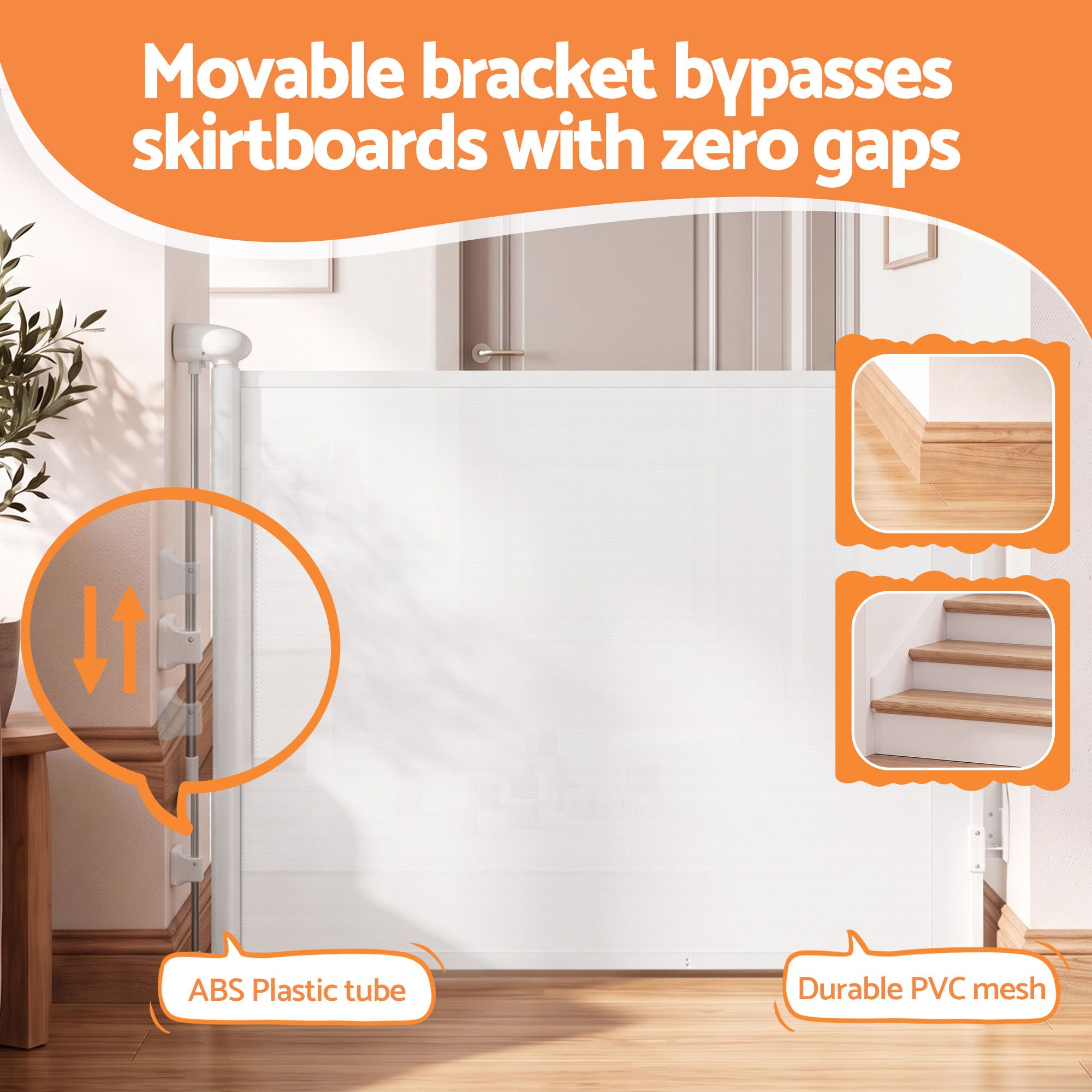 Keezi Retractable Gate Baby Gate Pet Safety Fence Extends up to 140cm White โ image 4