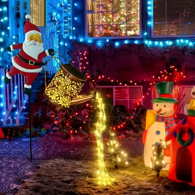Solar Santa Claus Watering Can Light, IP64 Waterproof Iron Art, Brighten Up Your Outdoor Garden Holiday Ambiance (Colorful Light) โ image 3