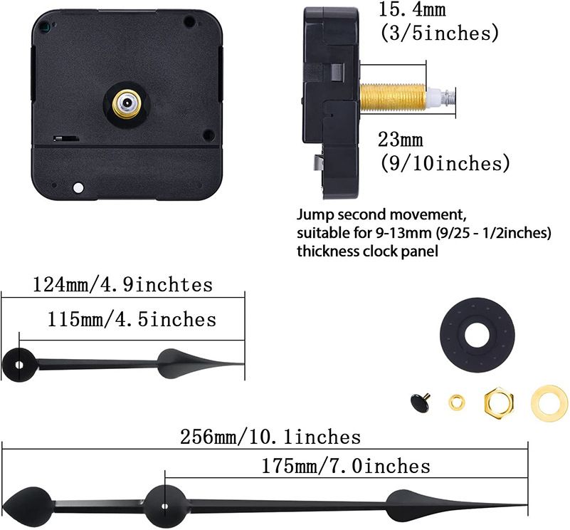 High Torque Clock Movement Mechanism with 270 mm/ 10.6 Inch Big Clock Hands (Shaft Length 9/10 Inch/ 23 mm)
