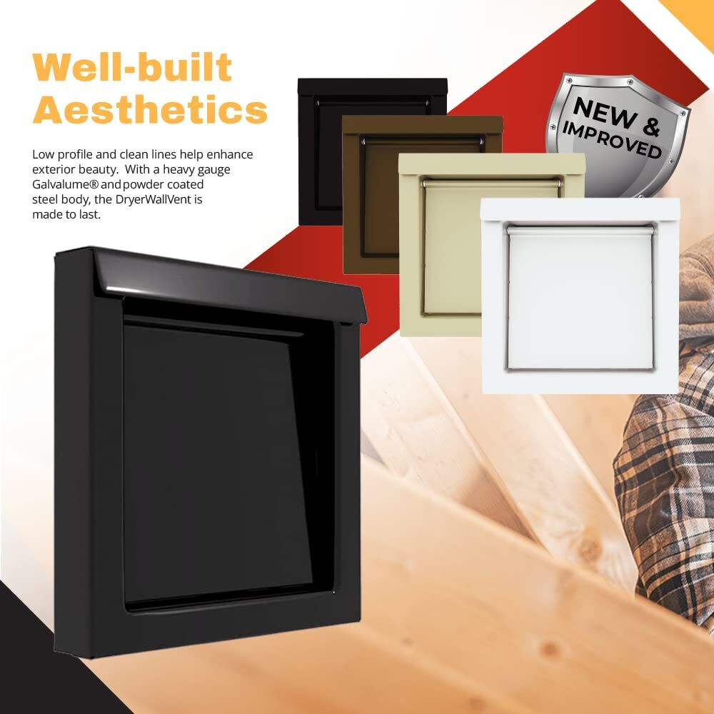 Black 4-Inch Dryer Vent Cover – Outdoor Wall Exhaust for Clothes Dryer & Bathroom Fan | Durable Galvalume Steel with Quiet Damper | Other Colours Available — image 2