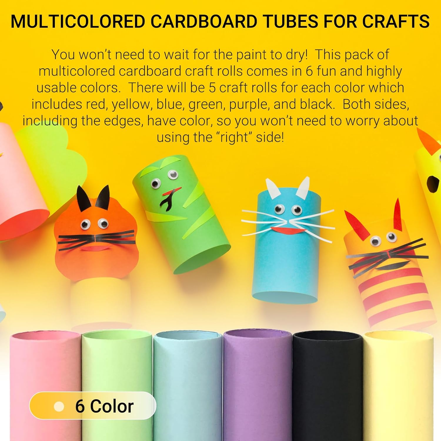30-Pack Thick Craft Rolls, Multicolored Round Cardboard Tubes for Crafts, 4.5 x 1.5 inches Cardboard Craft Rolls in 6 Colors, Large Classroom Pack Paper Tube — image 3