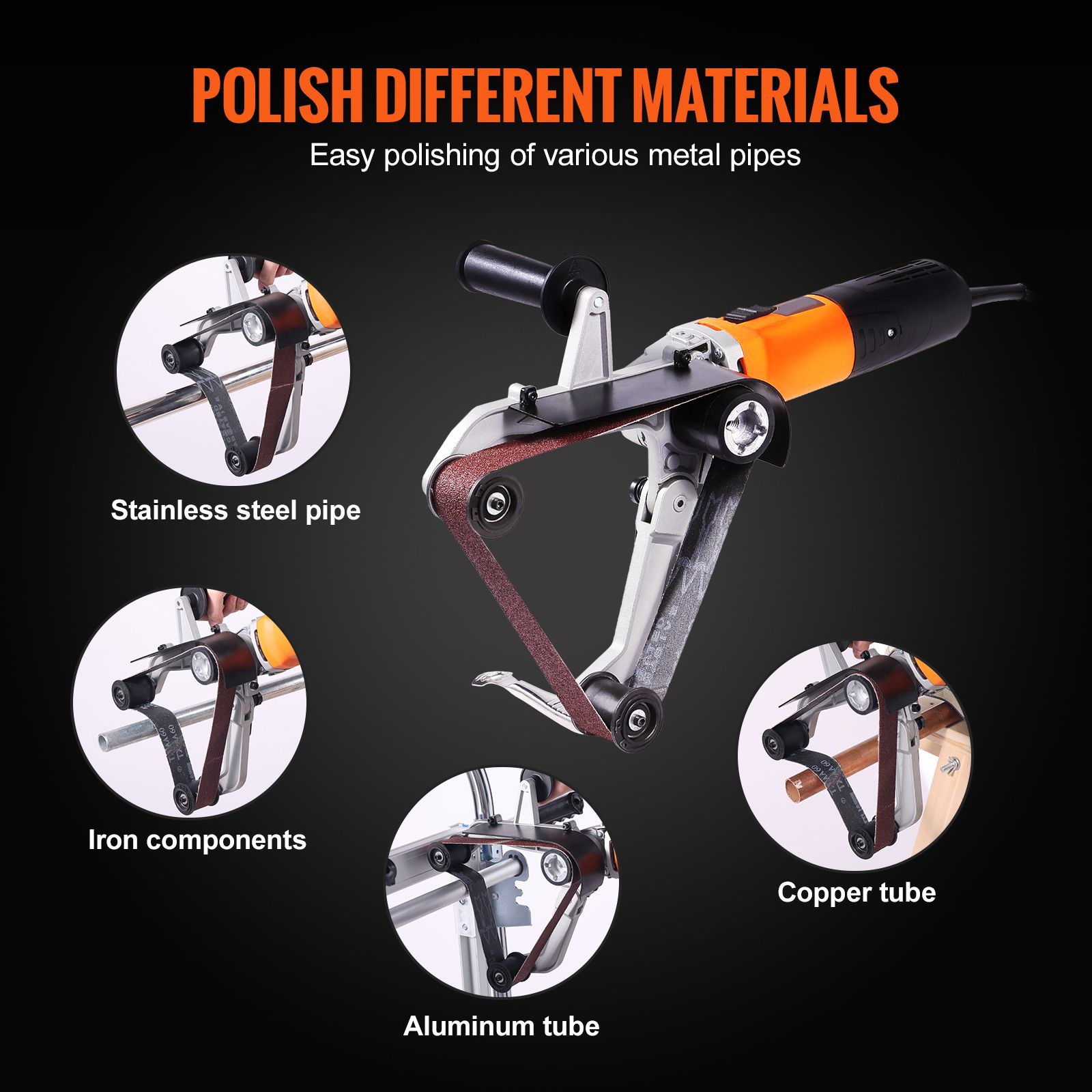 Pipe Tube Polisher Sander, 1300W Pipe Belt Sander with 6 Variable Speeds 1100-3200rpm, Professional Belt Sander Grinding Machine with 3PCS Sanding Belts for โ image 6