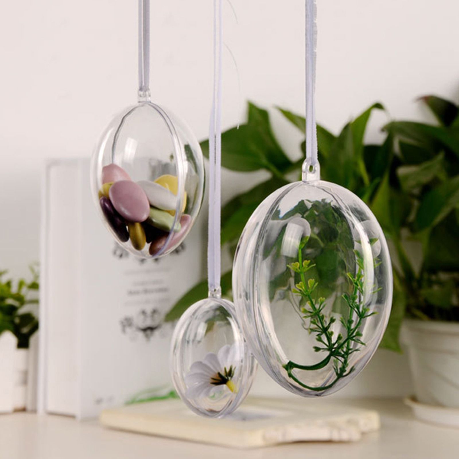 10Pcs Transparent Hollow Oval Ornaments Balls Plastic Egg Shaped Balls Preserved Flower Easter Decoration — image 6