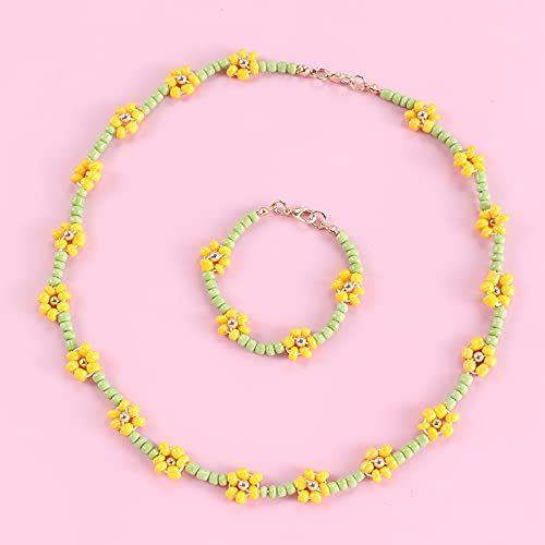 Beaded Choker Necklaces Rainbow Flower Colorful Necklaces Bracelet Boho Beach Necklace Handmade Flower Necklace Cute β image 2
