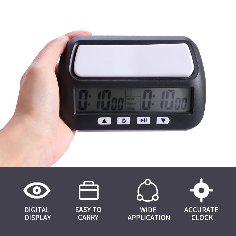 Chess Clock Digital Chess Timer Professional for Board Games,Portable Digital Chess Clock & Game Timer (Black) — image 2