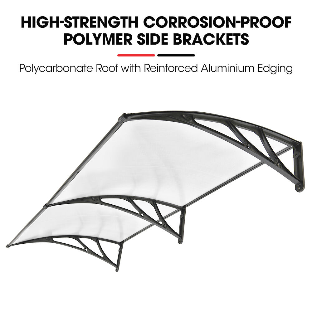 SHADE SHIELD 2 × 1m Aluminium Exterior Awning, Black DIY External UV Rain Protection Clear Polycarbonate Canopy Cover — image 4