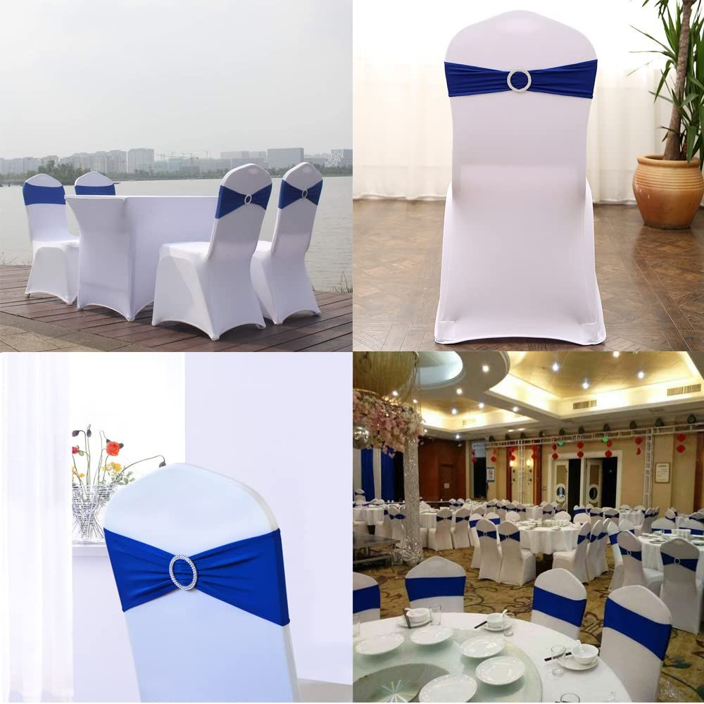 10 PCS Chair Sashes Bows Elastic Chair Bands with Buckle Slider Sashes Bows for Wedding Decorations (Royal Blue) โ image 3