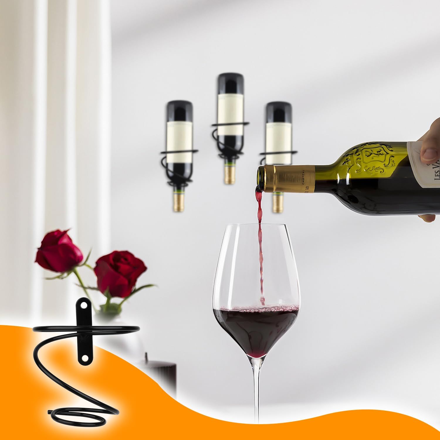 6 Pcs Spiral Wine Wall Holder, Wall Mounted Wine Rack, Metal Wine Bottle Display Holder, Black (Downward Style) — image 5