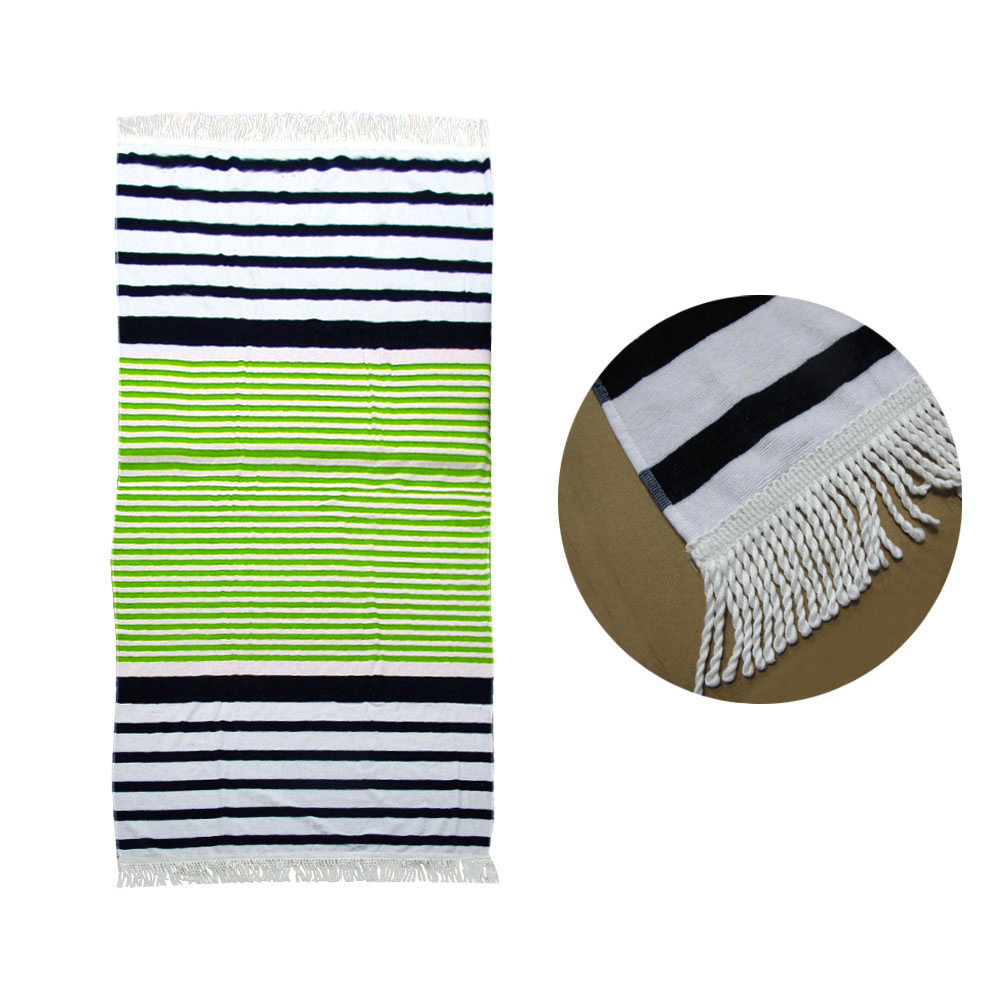 Onkaparinga Rainbow Striped Fringe Cotton Beach Towel Green/Navy — image 3