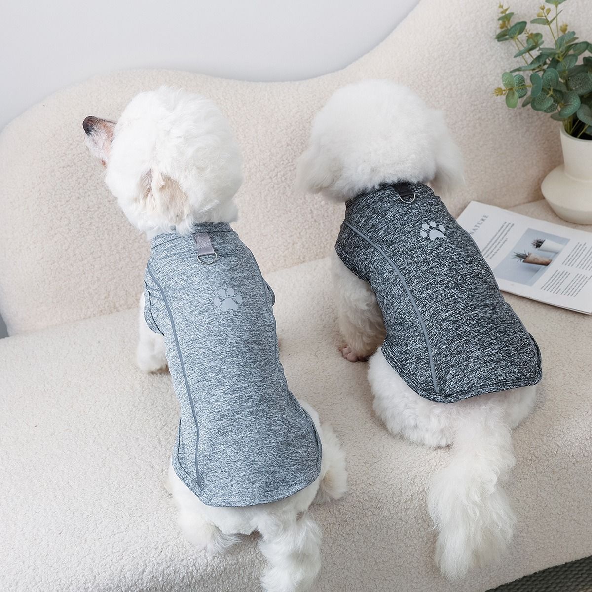 Lele Meow Reflective Vest Dog Clothes Poly Cotton Traction buckle reflective strip vest-leather powder S back length 29 bust 39 neck circumference 28 — image 2