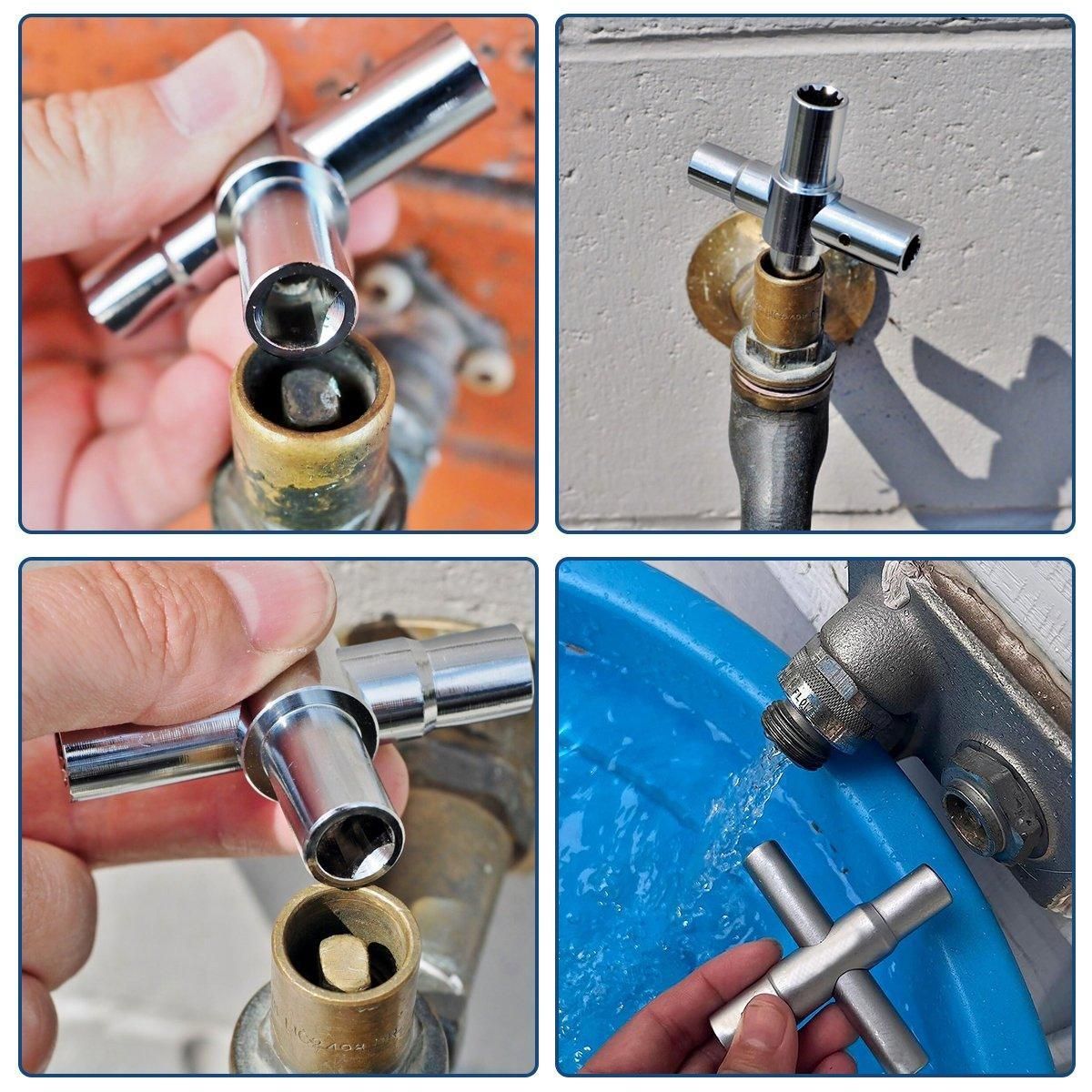 4 in 1 Silver Cross Faucet Wrench Household Bathroom Tool Multipurpose Wrench — image 4